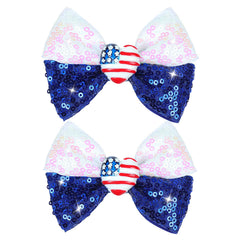 VHWMHEAD Hair Clip 4th of July Sequins Hair Bows for Girls Toddlers and Infants Blue Glitter Alligator Clips Toddler Bows Clips Barrettes with Patriotic Hair Accessories 2 Pieces