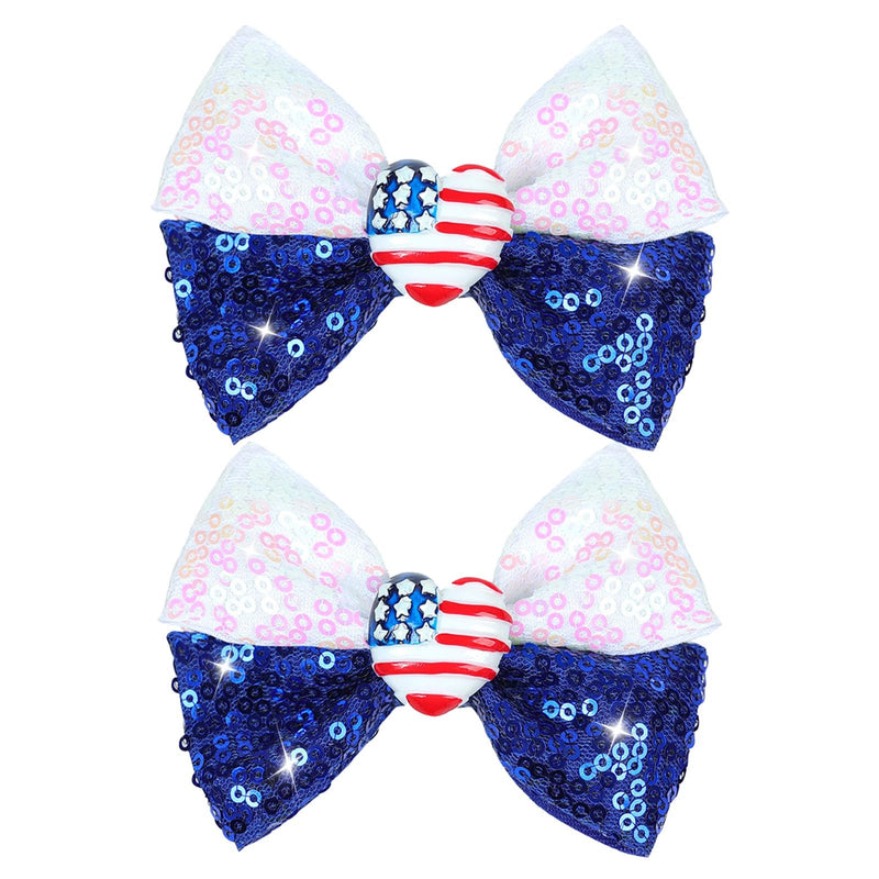 VHWMHEAD Hair Clip 4th of July Sequins Hair Bows for Girls Toddlers and Infants Blue Glitter Alligator Clips Toddler Bows Clips Barrettes with Patriotic Hair Accessories 2 Pieces