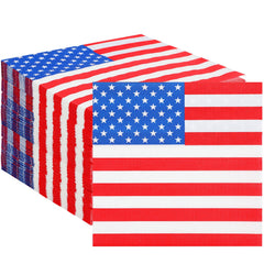 JULMELON 100 Pieces Patriotic Paper Napkins 6.5 x 6.5 Inches 4th of July American Flag Disposable Napkins Independence Day Cocktail Beverage Napkins Home Kitchen Dinner Party Supplies