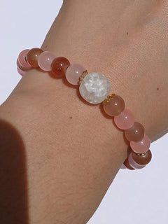 Brown/Pink Patterned Glass Beaded Bracelet