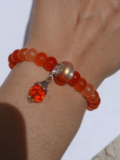 Bright Orange Glass Beaded Bracelet with Charm
