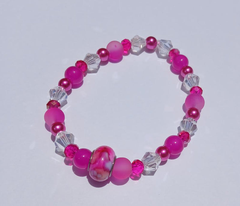 Hot Pink Glass Beaded Bracelet