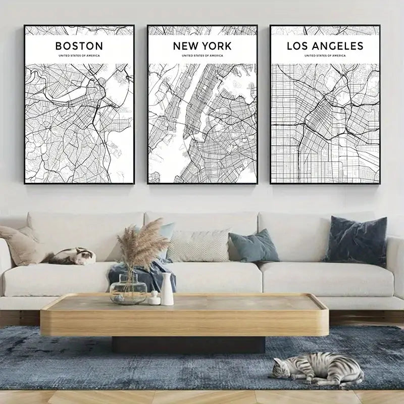 3pcs 11.8x15.7in Abstract City Map Art Prints