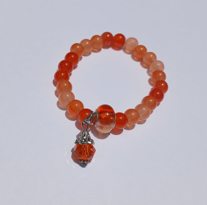Bright Orange Glass Beaded Bracelet with Charm