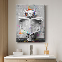 Funny Highland Cow Canvas Wall Art for Bathroom Wall Decor Black and White Cute Graffiti Farm Animal Prints Paintings Artwork for Walls Cow Pictures for Farmhouse Bathroom Decor Wall Art 12x16 Inch