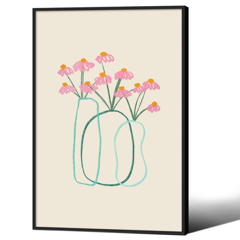 Vintage Flower Aesthetic Poster Bohemian Colorful Abstract Floral Canvas Wall Art 24x36 inch Black Framed Fashion Minimalist Botanical Prints for Living Room Bedroom Wall Decor