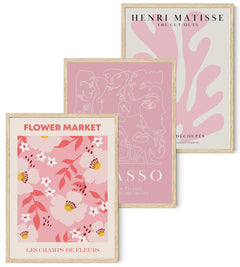 Djmwtb Matisse Picasso Abstract Poster Set of 3 Pink Flower Market Canvas Wall Art Prints Aesthetic Pictures Modern Minimalist Wall Decor Painting for Living Room Bedroom Bathroom 16x24in Unframed
