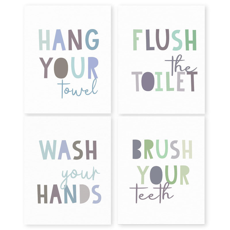 HRQKO Wash Your Hands Wall Art Poster Prints Set of 4 Green Bathroom Wall Decor Kids Bathroom Artwork Prints Posters Wall Decor Bathroom Set Prints for Nursery Bathroom 8”x10” Unframed (green)