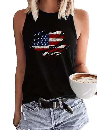 American Flag Cross Tank Tops for Women 4th of July O Neck Sleeveless Shirt USA Flag Patriotic Casual Shirts Vest（X-LargeBlack
