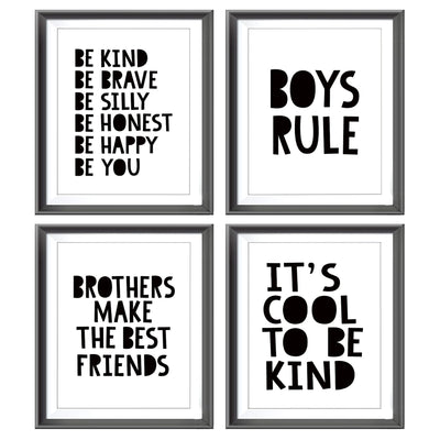 Brothers Make The Best Friends Boys Rules Affirmations Poster Prints for Boys Room Playroom Nursery Classroom DecorBoho Navy Blue Colors Decorations Prints Wall Art Unframed 4pcs 8x10 Inches(white)