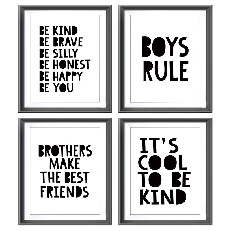 Brothers Make The Best Friends Boys Rules Affirmations Poster Prints for Boys Room Playroom Nursery Classroom DecorBoho Navy Blue Colors Decorations Prints Wall Art Unframed 4pcs 8x10 Inches(white)