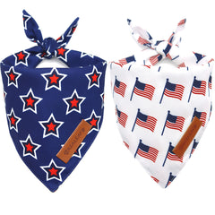 Realeaf American Flag Dog Bandanas 2 Pack Triangle Reversible 4th of July Pet Scarf for Boy and Girl Premium Durable Fabric Patriotic Bandana for Small Medium Large and Extra Large Dogs (Large)
