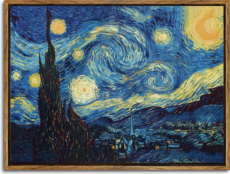 Palette Dreams Framed Wall Art Giclee Canvas Prints of Starry Night by Van Gogh Paintings Reproduction Post Impressionism Artwork Framed Wall Art for Living Room Home Decorations Golden Frame