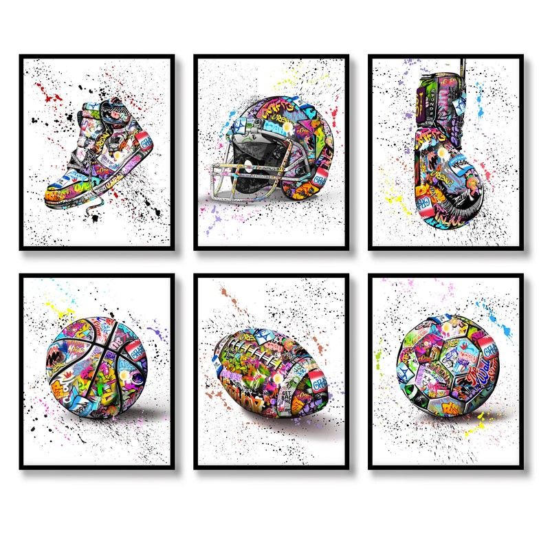 Graffiti Wall Art Sports Prints Wall Decor Set of 6 Canvas Fashion Posters Inspirational Colorful Modern Art Photos PicturesAmerican footballFootball for Home Livingroom Bedroom (8