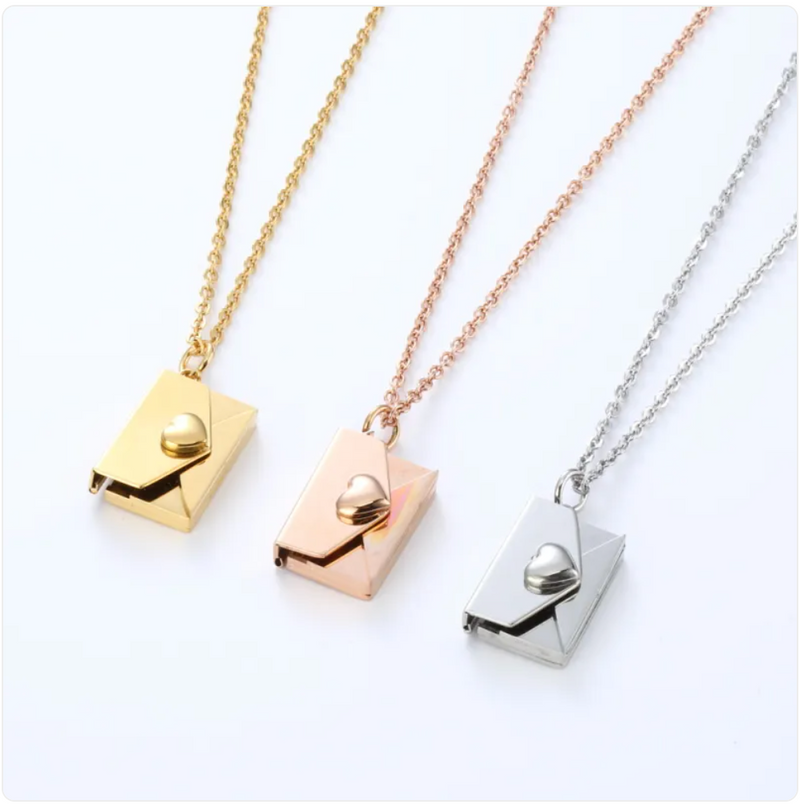 Hidden Message Heart Envelope Pendant Necklace