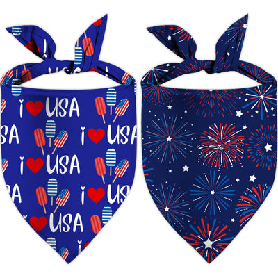 4th of July Dog Bandanas Patriotic Holiday Party Pet Decorations 2 Pack Adjustable Independence Day Bandana American Flag Triangle Bibs Cat Scarf Set
