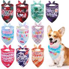 PAWCHIE Holiday Dog Bandanas 10 Packs - Pet Triangle Scarf Plaid Festival Style Seasonal Bandanas 4th of July Dog Bandana Summer Dog Bandana Birthday Bandana for Small to Large Dogs Puppies Cats