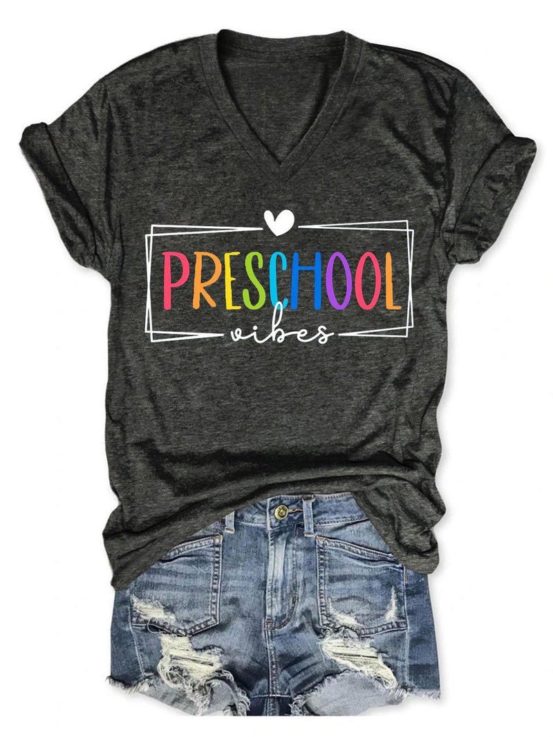 Preschool Teacher Shirt for Women Teacher Back to School T-Shirt Funny Letter Printed Tees Casual Short Sleeve Tops Deep Grey