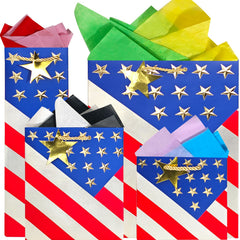 suosicn 4 Pack US Flag Paper Gift Bags with Handles Assorted Sizes Gift Bags For Memorial Independence Birthdays Veterans Day 4th of July