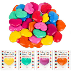 28Pcs Colorful Heart Crayons with Cards Valentines Day Gifts for Kids Classroom Girl Boy Birthday Goodie Bags Stuff Party Favors Classroom games Rewards Christmas Gifts Back to School Gifts.