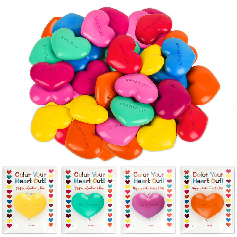 28Pcs Colorful Heart Crayons with Cards Valentines Day Gifts for Kids Classroom Girl Boy Birthday Goodie Bags Stuff Party Favors Classroom games Rewards Christmas Gifts Back to School Gifts.
