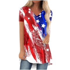 Patriotic Shirts for Women Oversized 4th of July Outfits Plus Size Womens Casual Loose Fit Short Sleeve American Flag Shirt V Neck T-Shirts Summer Tops Fourth of July Tees (L RedSmall)