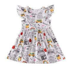Toddler Little Girls Back to School Dresses -Apple Pencils Notebooks Bookworm School Bus，GlueTellurionBlackboard Rainbow Dresses (5/6T Back to School E)