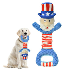 Vehomy 4th of July Dog Toy Independence Day Dog Squeaky Toy for Aggressive Chewers Uncle Sam Dog Plush Toy Pet Dog Tug of War Toy Pet Interactive Toy for Small Medium Large Dogs