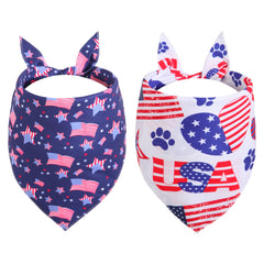 Gofshy 4th of July Dog Bandanas Large 2PCS American Flag Patriotic Scarf Independence Holiday BandanaPremium Durable Triangle Reversible USA Bandana for Medium Large Dogs Cats