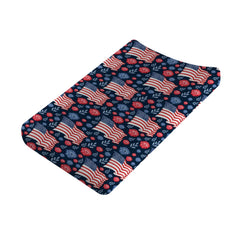 American Flag Blue Red Floral Diaper Changing Pad Covers for Boy Girl 32x16 Patriotic 4th of July Unisex Fitted Change Table Sheets Independence Day Soft Breathable Baby Changing Table Mats Navy