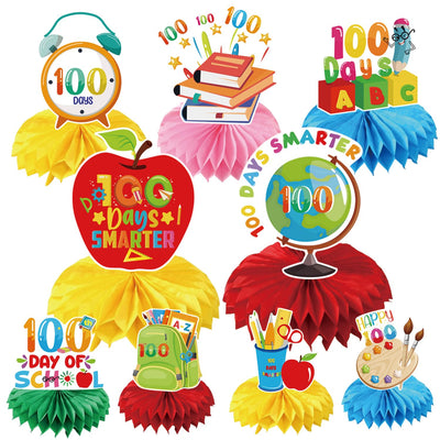 100th Day of School Decorations - Rakuto 9PCS School Theme Honeycomb Centerpieces Decorations 100th Day of School Party Table Decorations Supplies Kids 100 Days of School Party Decor School Home