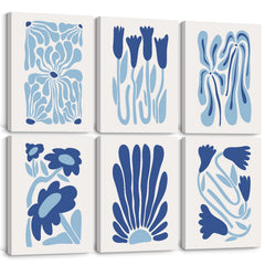 Matisse Flower Wall Art Prints Blue Abstract Wall Decor Aesthetic Matisse Canvas Wall Art Picasso Gallery Posters Matisse Preppy Pictures Flower Paintings for Bathroom 8x10 Inch Set of 6 Ready to Hang
