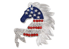 Alilang Silver Tone Crystal Rhinestone 4th of July American USA Flag Patriotic Pin Brooch Horse Mane