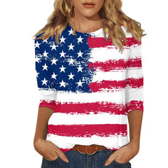 slqdgmryz 4Th of July Shirts for Women 2024 American Flag Tops Summer Crewneck Printed Independence Day Casual Blouses Dressy Patriotic Faith Three Quarter Length Tunic Tops 3/4 Sleeve Tops for Women