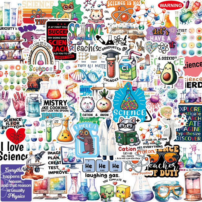 100 Pcs Natural Science Stickers Science Classroom Decor Physics Chemistry Biology Experiment Vinyl Waterproof Stickers Student Laboratory Decals for Laptop Water Bottle for Kids Teens