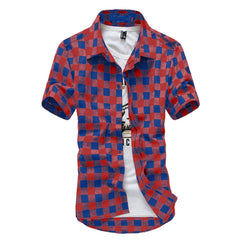 Mens Short Sleeve Flannel Camp Shirts Causal Button Down Plaid Designer Shirts 4th of July Camisas de Hombre(Watermelon Red3X-Large)