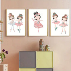 3pcs Ballet Girl Canvas Prints for Nursery Wall Art