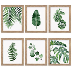 Framed Botanical Wall Art Prints Set of 6 Tropical Leaves Canvas Decor with FRAME Plant Leaf Boho Wall Decor Green Boho Pictures Art Posters Bedroom Decor (Leaf Wall Art 11"x14" FRAMED)