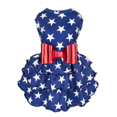 Fitwarm Star Tiered Ruffle Dog Dress 4th of July Dog Clothes for Small Dogs Girl Patriotic Dog Summer Dress Pet Outfit Royal Blue Red White Small