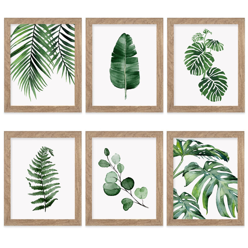 Framed Botanical Wall Art Prints Set of 6 Tropical Leaves Canvas Decor with FRAME Plant Leaf Boho Wall Decor Green Boho Pictures Art Posters Bedroom Decor (Leaf Wall Art 11