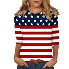 slqdgmryz 4Th of July Shirts for Women 2024 American Flag Tops Summer Crewneck Printed Independence Day Casual Blouses Dressy Patriotic Faith Three Quarter Length Tunic Tops 3/4 Sleeve Tops for Women