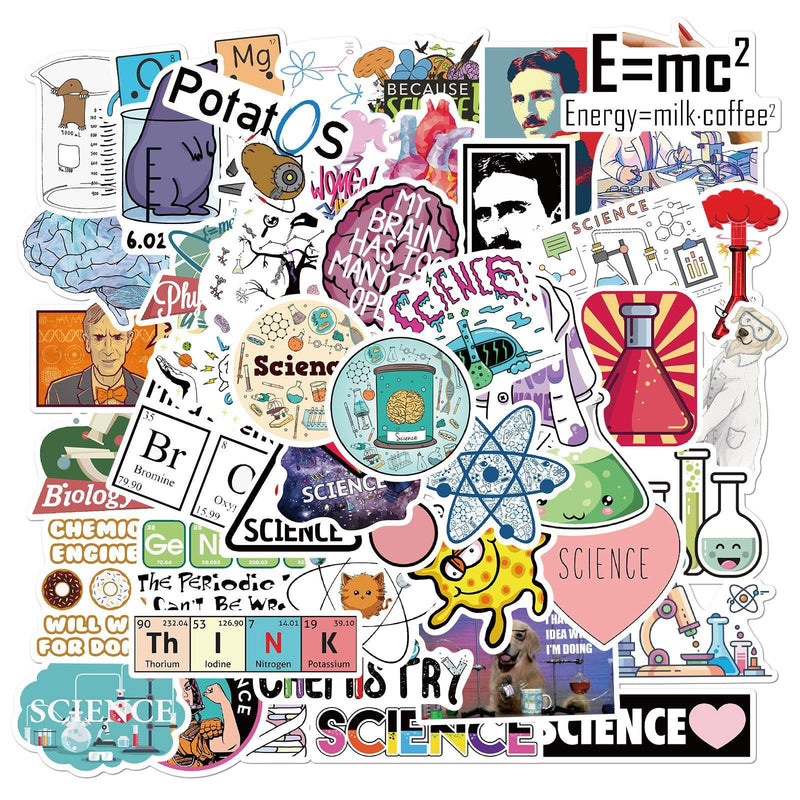 Generic 50 Pcs Physics Chemistry Biology Experiment Stickers for Hydroflask Laptop Water Bottle for Kids Teens Students Teachers Waterproof Vinyl Laboratory Stickers Decal (Laboratory) White