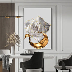 3pcs White Roses Golden Fluid Canvas Art Prints