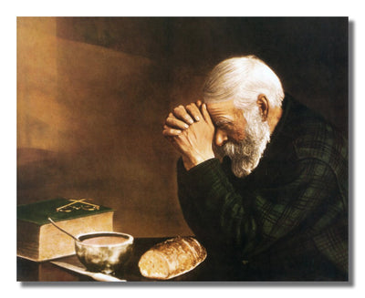 Art Prints Inc Daily Bread Man Praying at Dinner Table Grace Religious Art Print 16x20