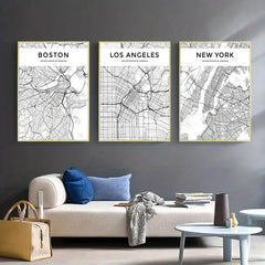 3pcs 11.8x15.7in Abstract City Map Art Prints