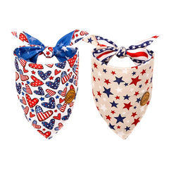 CROWNED BEAUTY 4th of July Patriotic Dog Bandanas Reversible Large 2 Pack American Hearts Set Stars Adjustable Triangle Holiday Scarves for Medium Large Extra Large Dogs Boy Girl Pets DB120-L