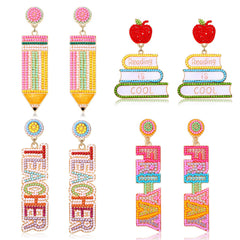 Teacher Earrings for Women Beaded Teacher Pencil Book Drop Earrings Letter TEACHER FRI YAY Statement Earrings Teacher Appreciation Back to School Jewelry Gifts (Teacher A)