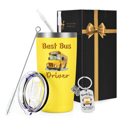 GINGPROUS Bus Driver Appreciation Gifts School Bus Driver Gifts Back to School Present for Women Men 20 Oz Stainless Steel Insulated Travel Tumbler with Keychain Lids and Straws Yellow