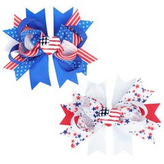 4th of July Hair Bow Clips 2 Pack Hand-made Grosgrain Ribbon Hair Bows Alligator Clips Independence Day Hair Accessories American Flag Star Hairgrips Hairpins with Heart Charm for Women Girl Toddler