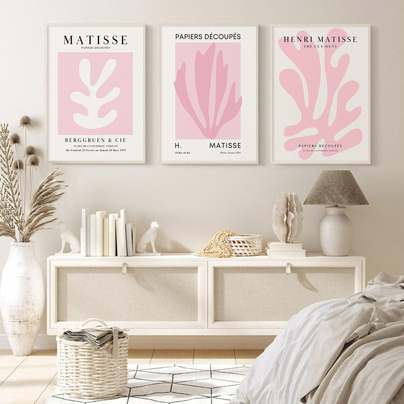 Pink Matisse Wall Art Prints Aesthetic Wall Decor Abstract Henri Matisse Canvas Wall Art Blush Pink Exhibition Poster Picture Minimalist Museum Artwork for Room Bedroom Set of 3 12x16 Inch Unframed